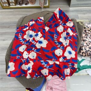 Anthropologie Red and Blue Floral Blouse